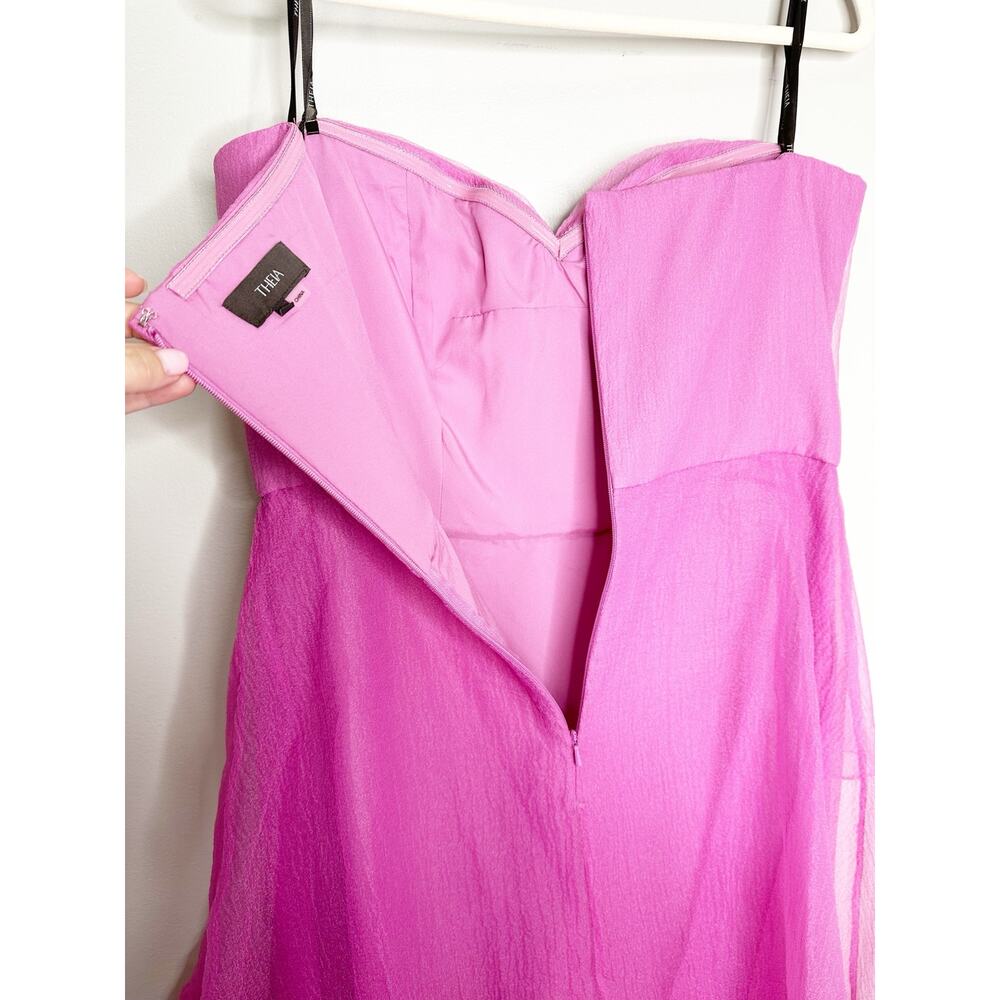 Theia Nicki Organza Strapless A Line Ruffle Gown Sweetheart Pink 14 NEW $745 - Picture 7 of 14